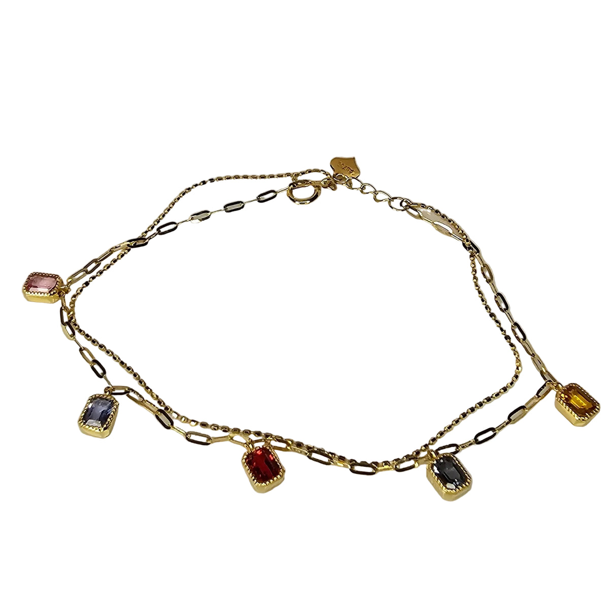 18K Solid Gold Multi-Colour Sapphire Double Layer Bracelet