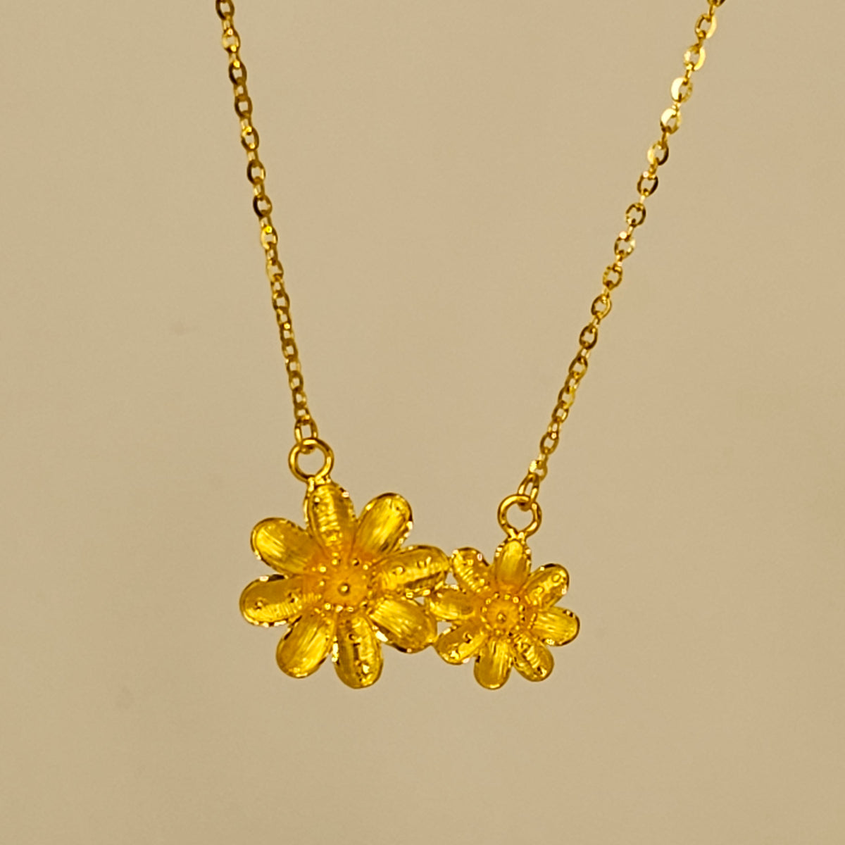 24K Solid Gold Flower Necklace