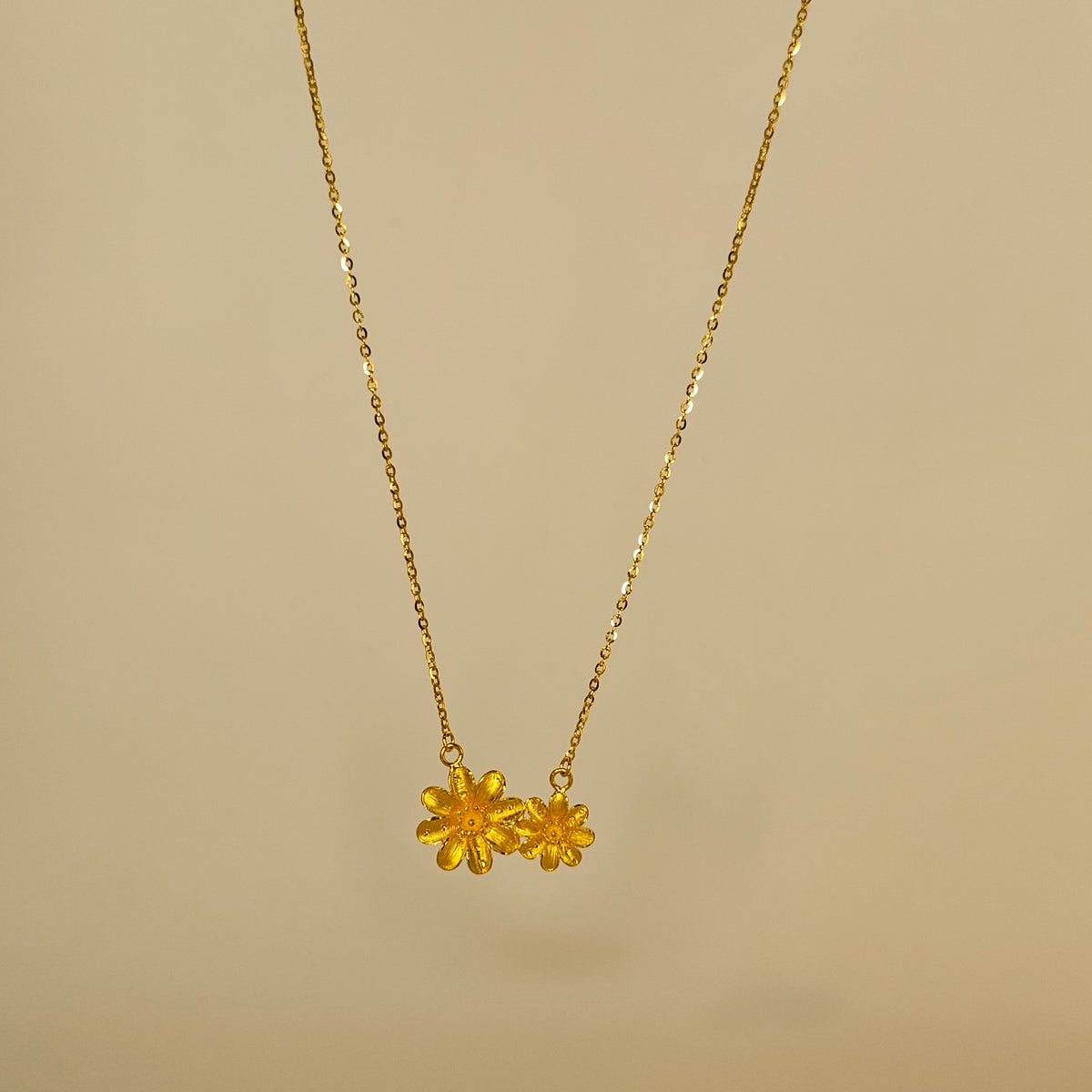 24K Solid Gold Flower Necklace