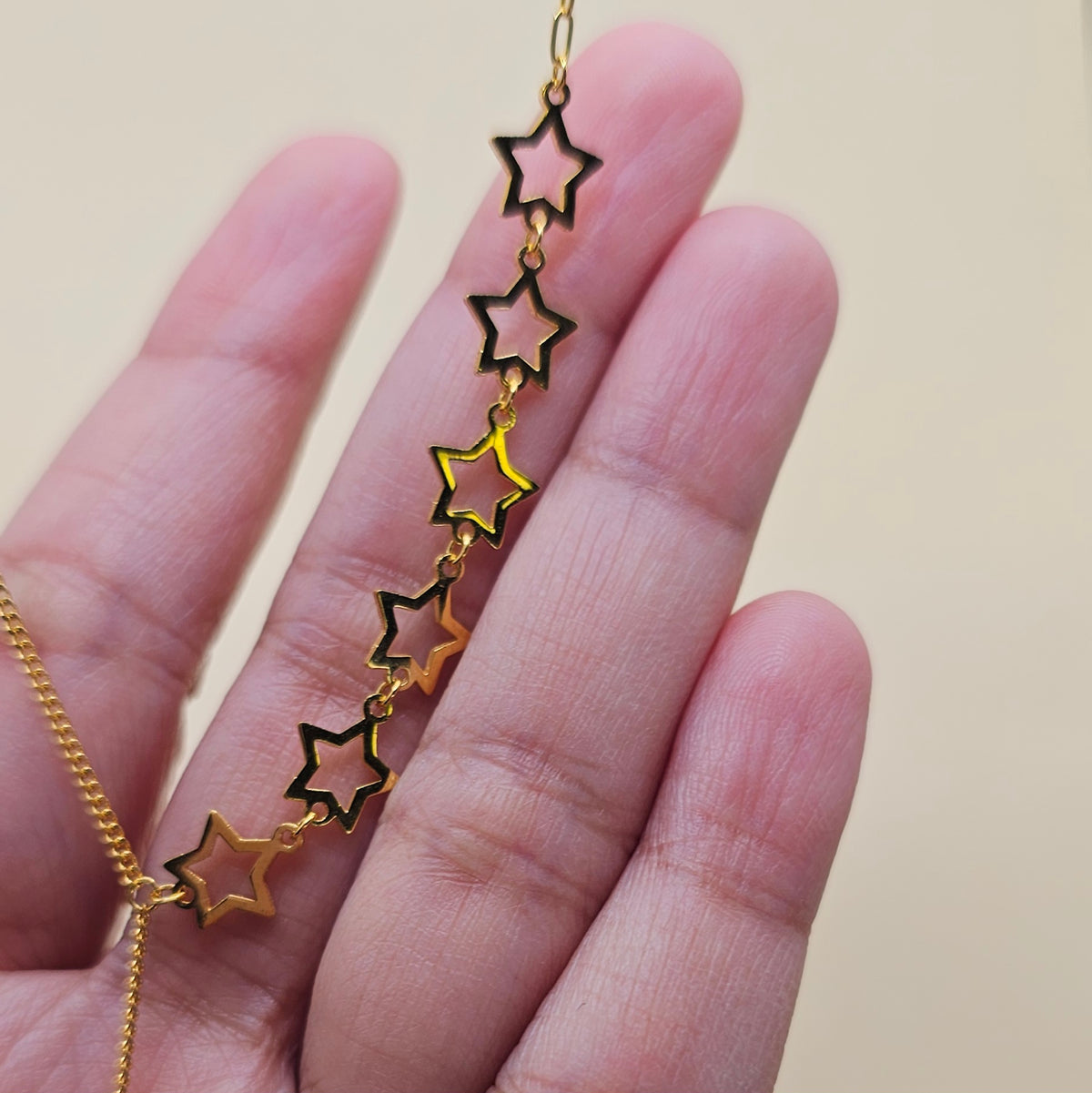 24K Solid Gold String of Stars Lariat Necklace