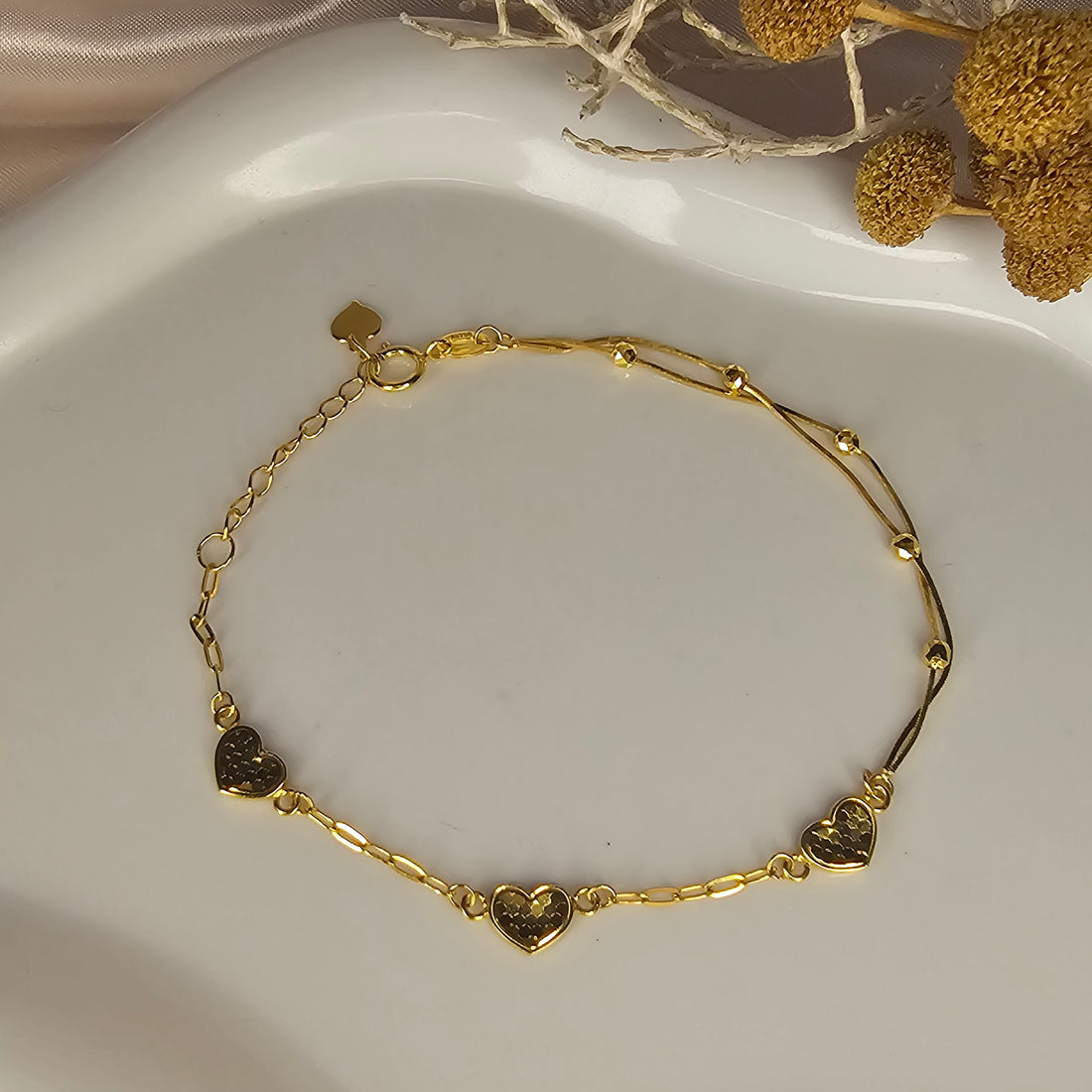 18K Solid Gold Love Heart Bracelet
