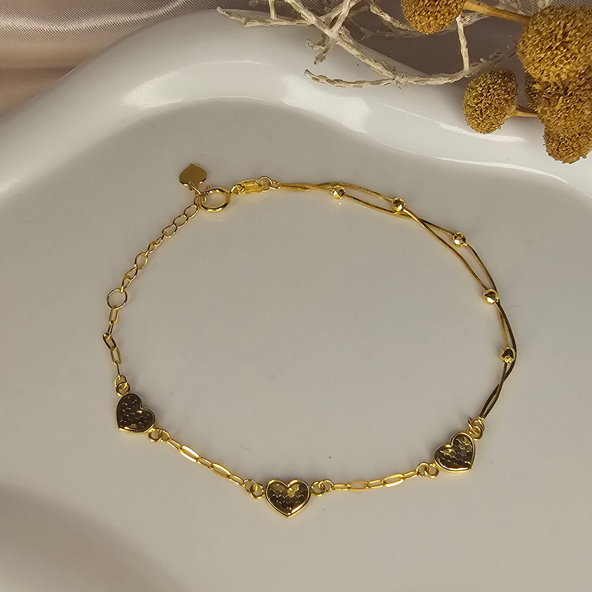 18K Solid Gold Love Heart Bracelet