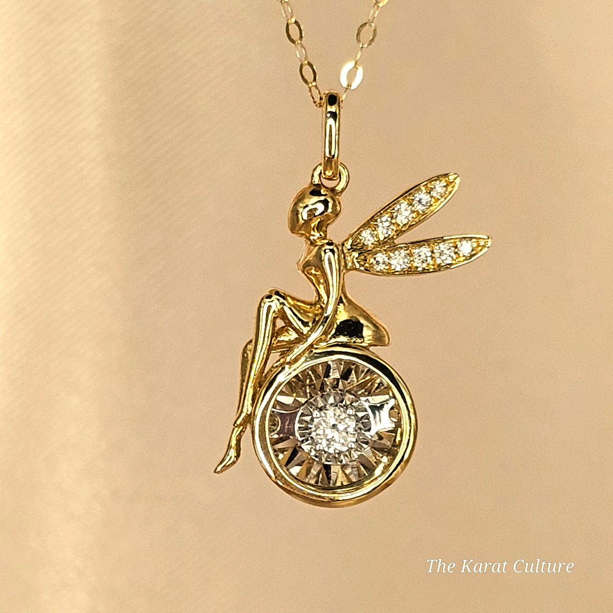 18K Solid Gold Fairy Natural Diamond Necklace