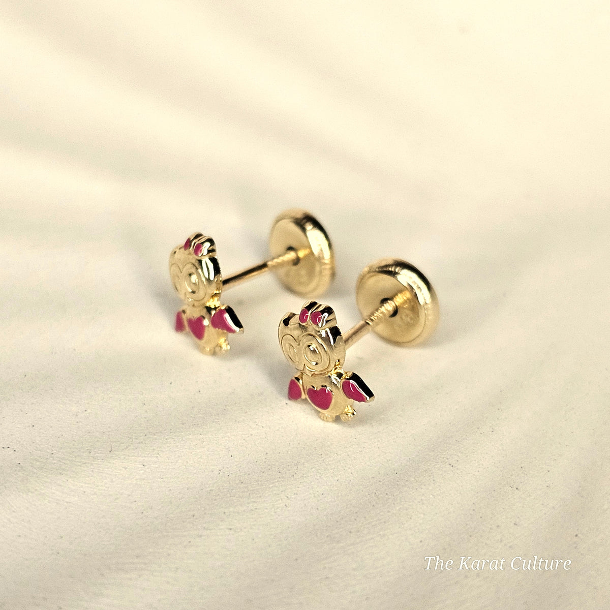 14K Solid Gold Red Owl Ear Studs