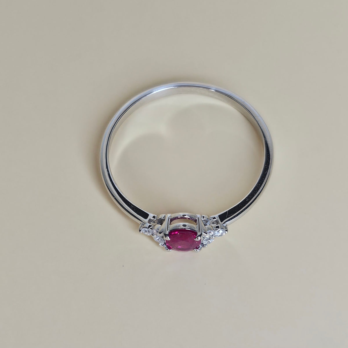 14K White Solid Gold Ring with Natural Ruby and Diamonds