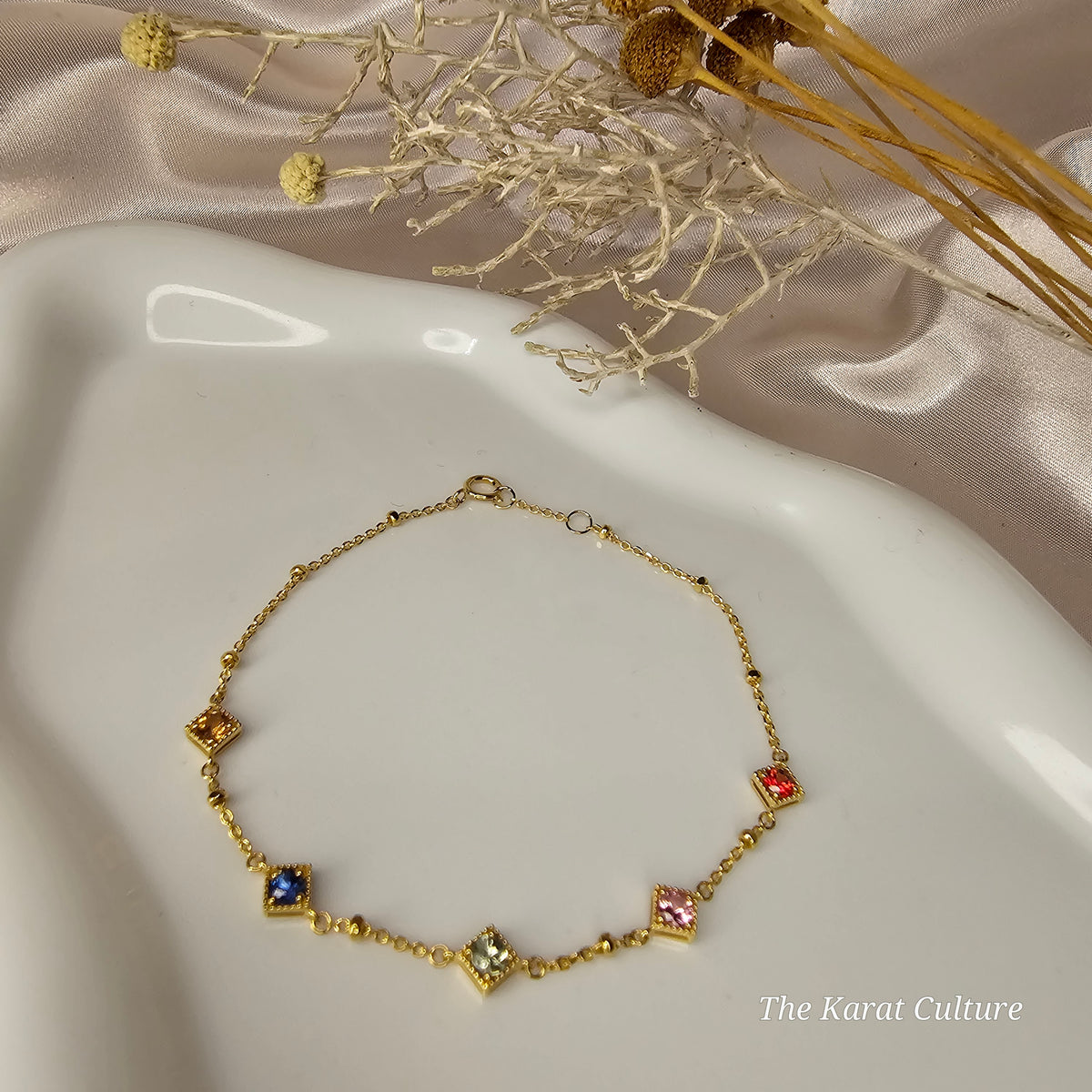 18K Solid Gold Bracelet with Multi-coloured Sapphires