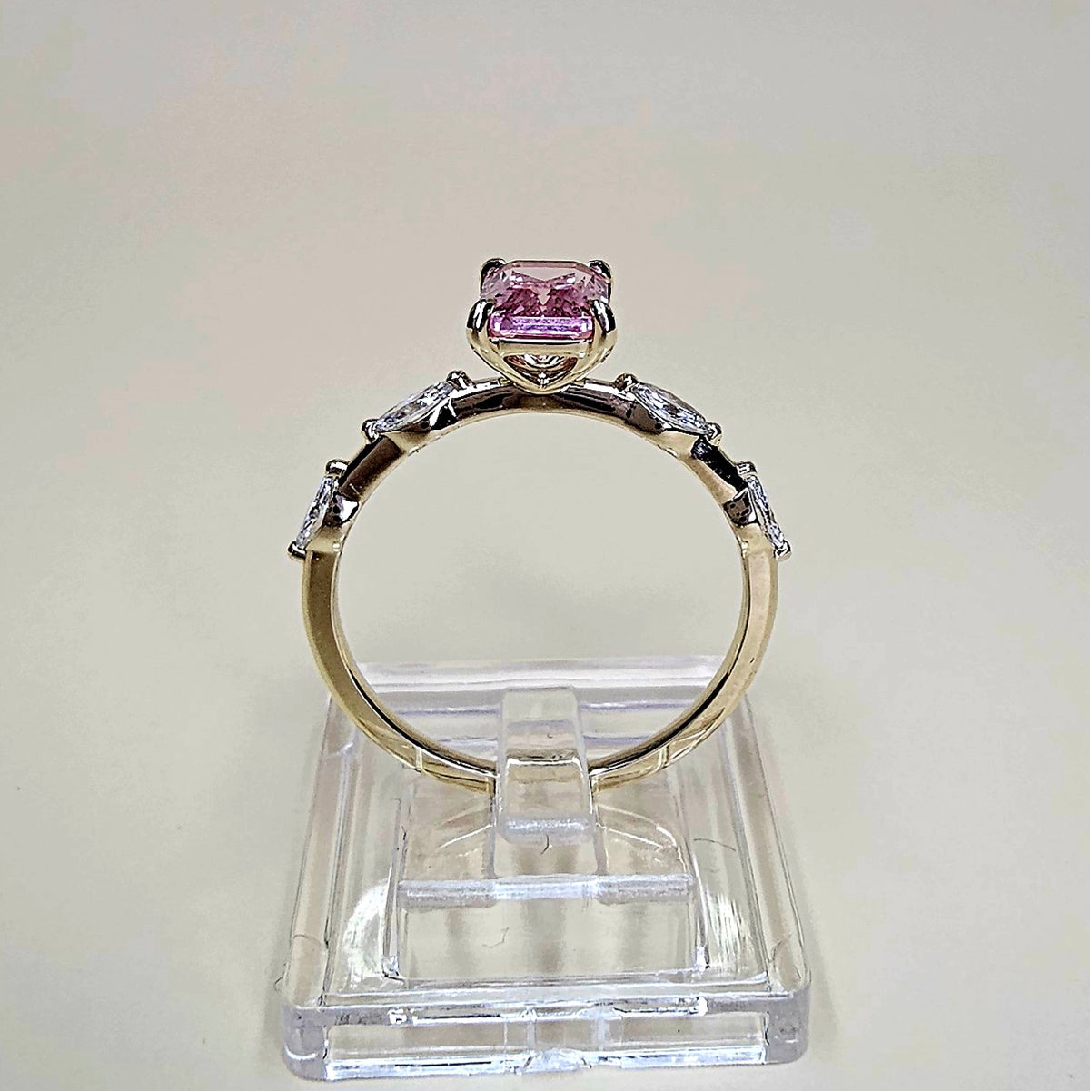 14K Solid Gold Ring with Padparadscha and Diamonds