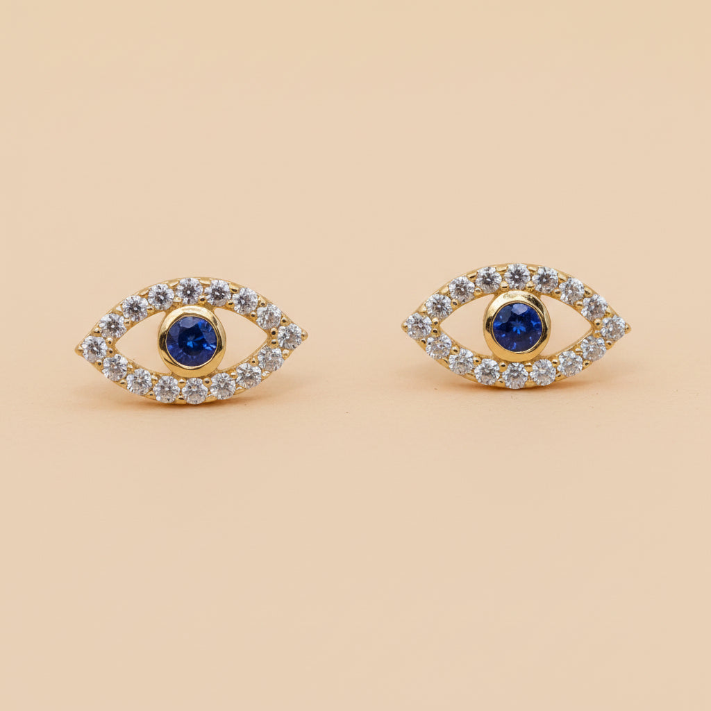 14K Solid Gold Evil Eye Ear Studs
