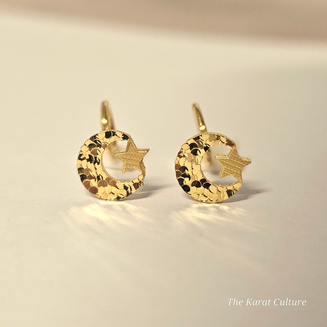24K Solid Gold Moon & Star Ear Studs