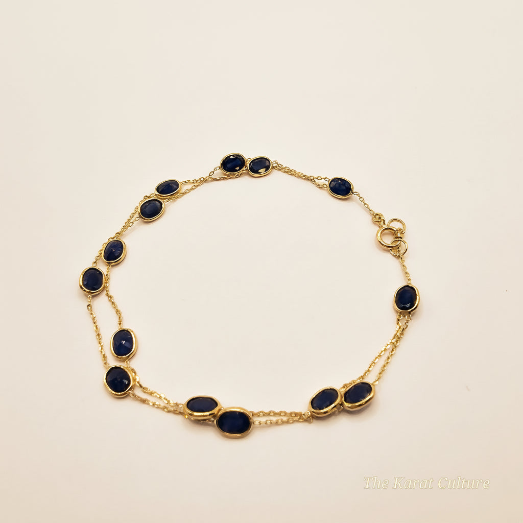 18K Solid Gold 2-layer Natural Blue Sapphire Bracelet