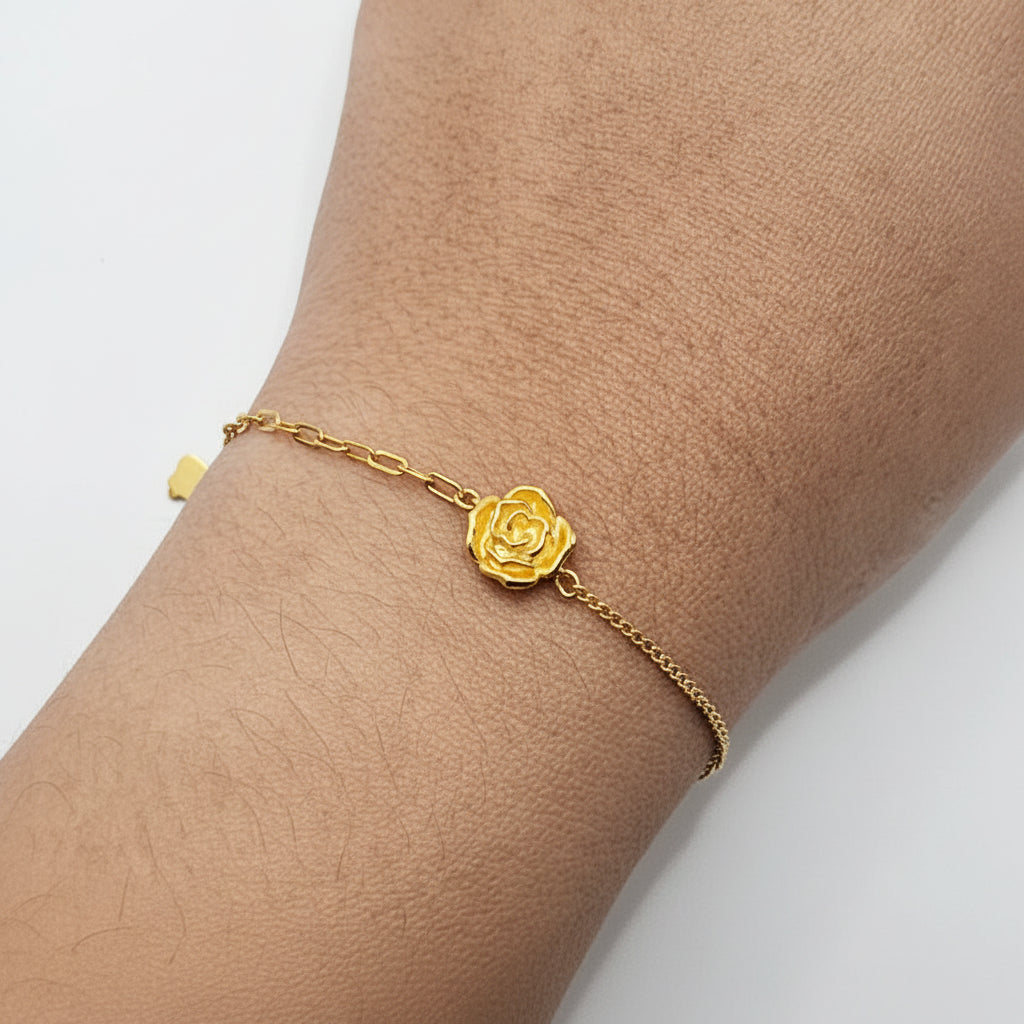 24K Solid Gold Single Rose Bracelet