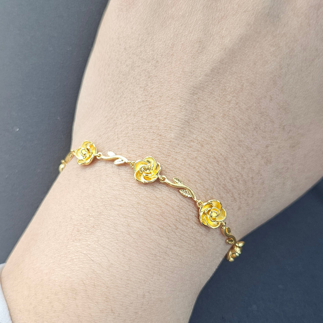 24K Solid Gold 5 Roses Bracelet
