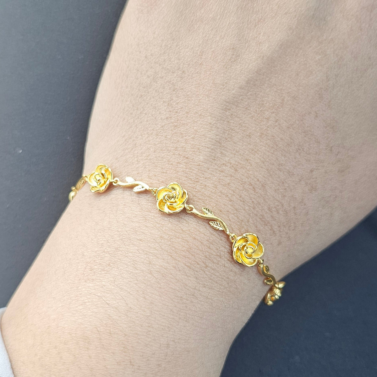 24K Solid Gold 5 Roses Bracelet