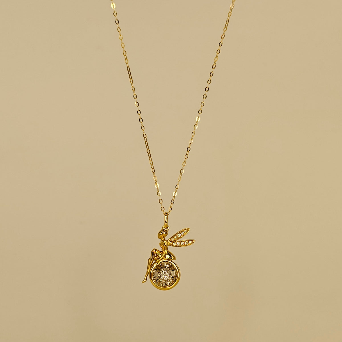 18K Solid Gold Fairy Natural Diamond Necklace
