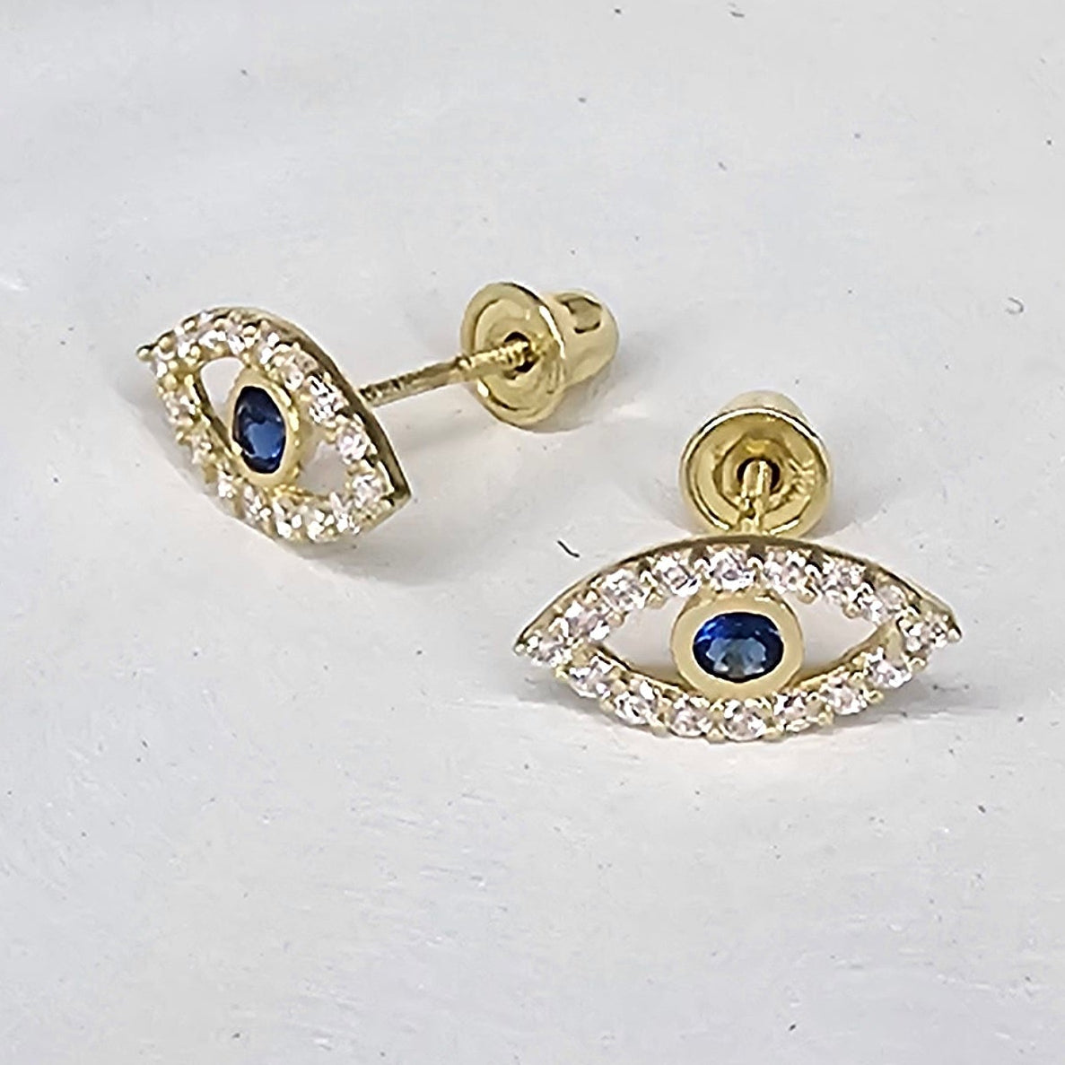 14K Solid Gold Evil Eye Ear Studs