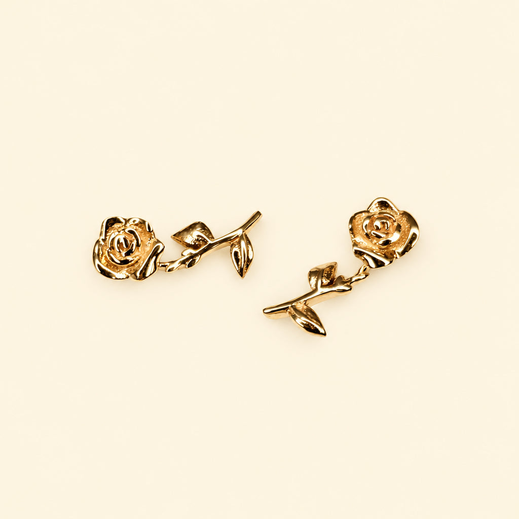 14K Solid Gold Rose Forever Ear Studs