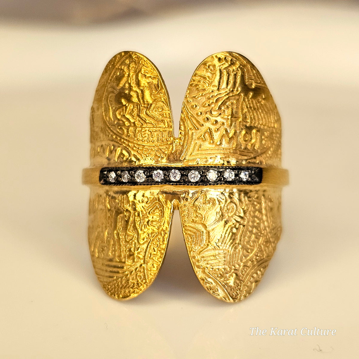 14K Solid Gold Kurtulan Byzantine Cuff Ring with Diamonds
