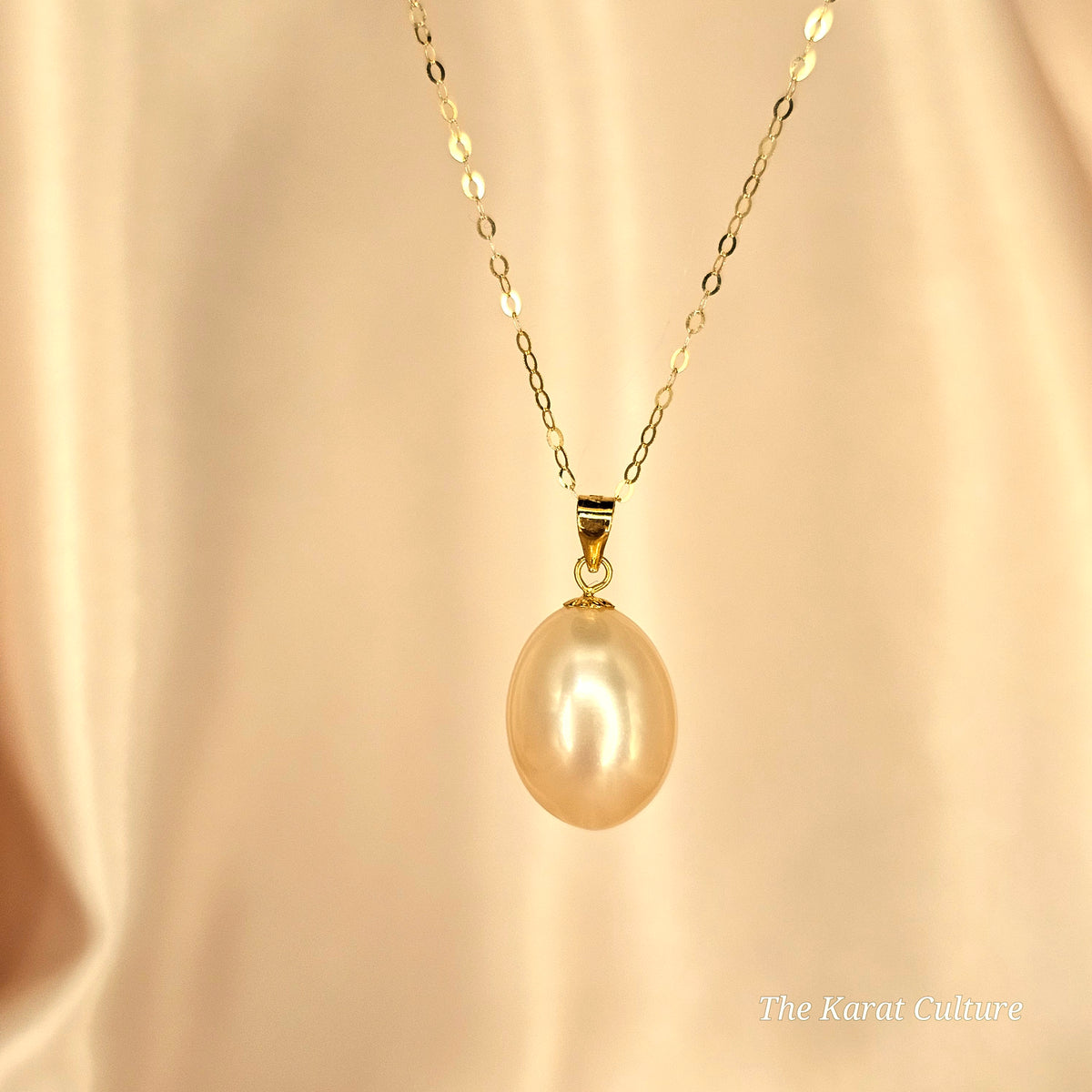 18K Gold Beige Freshwater Teardrop Pearl Necklace