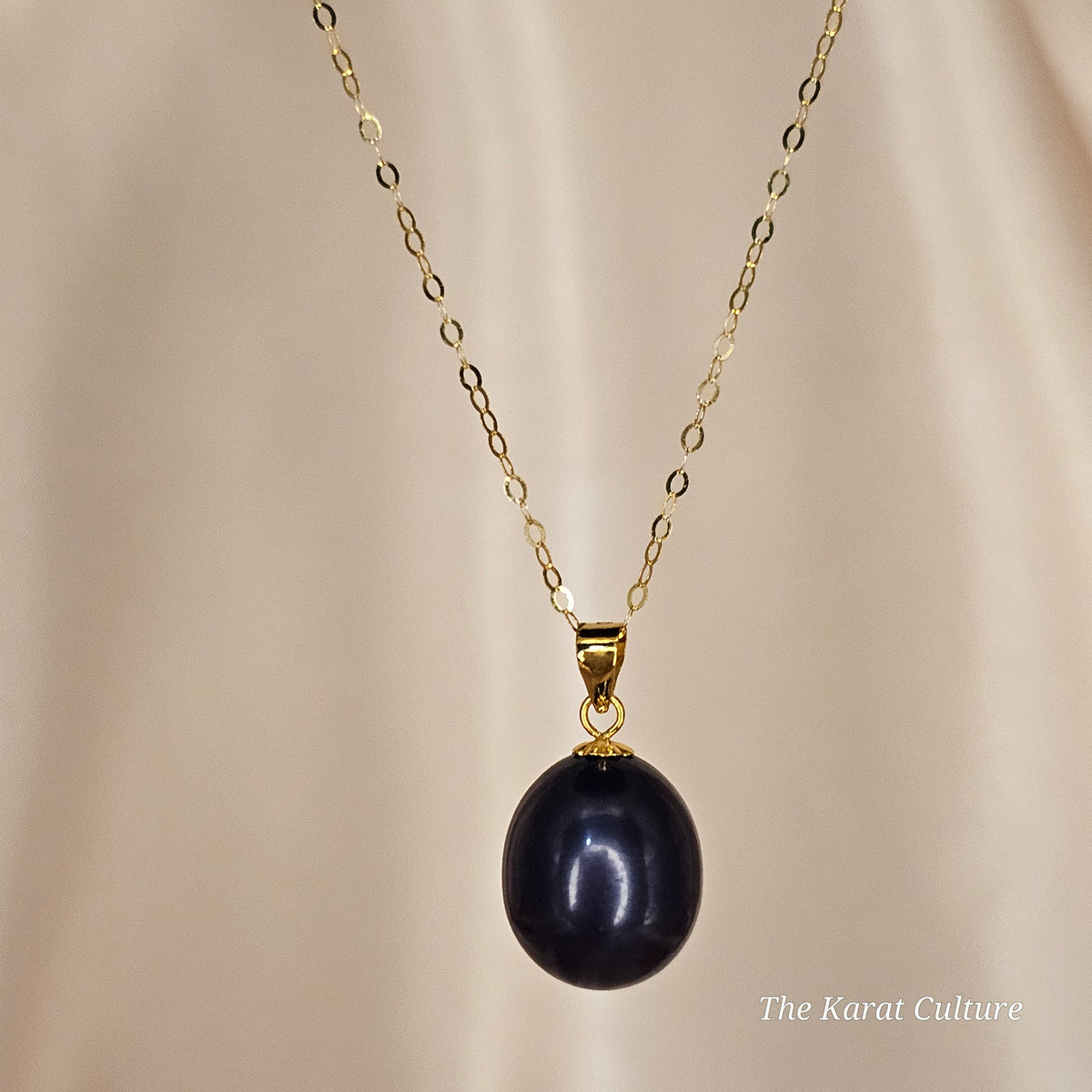 18K Gold Black Freshwater Pearl Necklace
