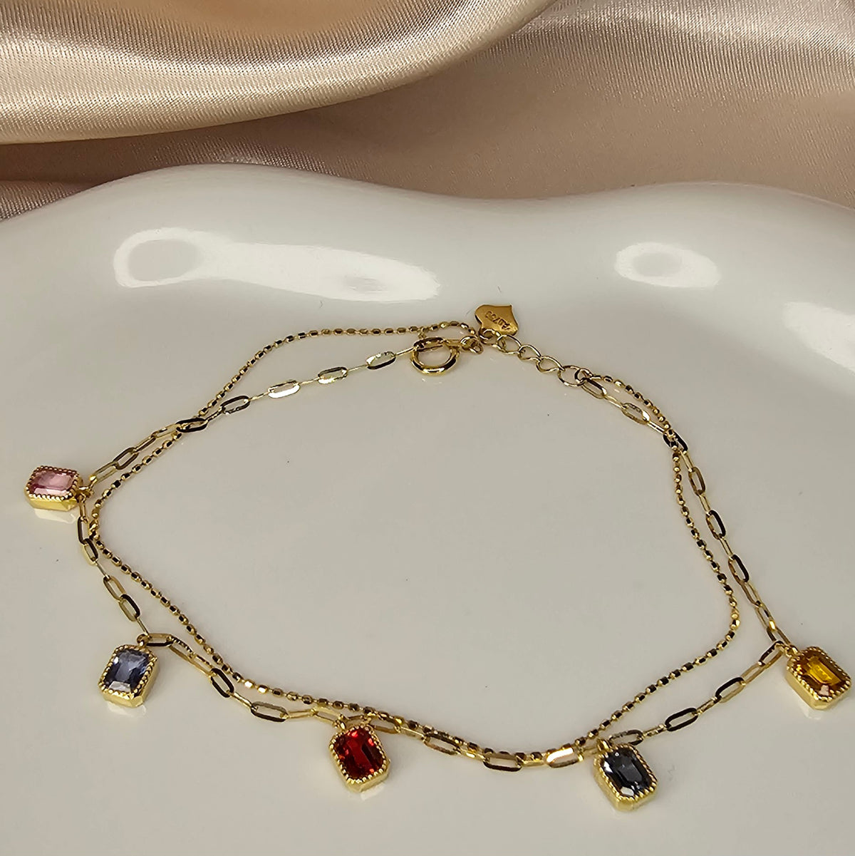 18K Solid Gold Multi-Colour Sapphire Double Layer Bracelet