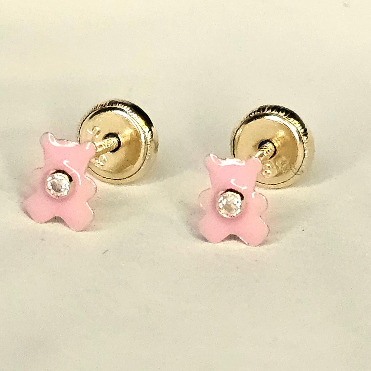 14K Solid Gold Pink Bear Enamel Ear Studs