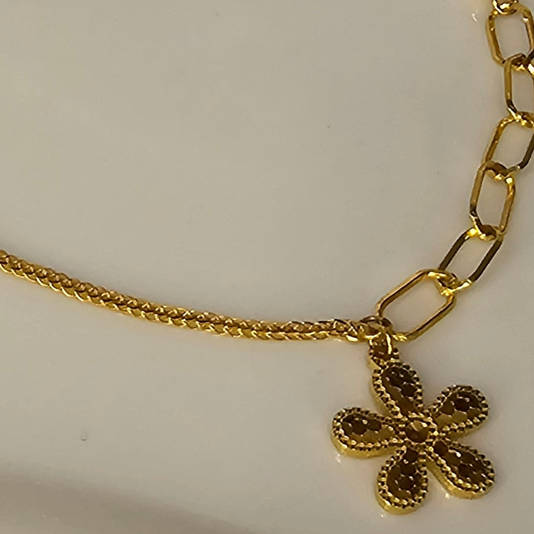 18K Solid Gold Flower Charm Bracelet