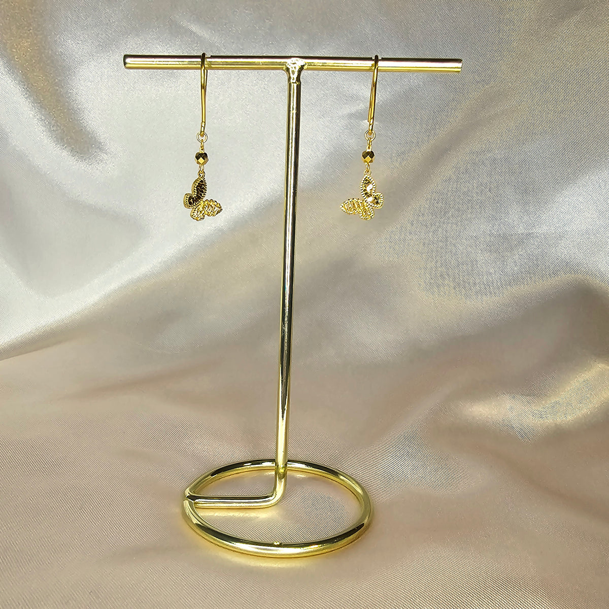 24K Solid Gold Butterfly Drop Earrings