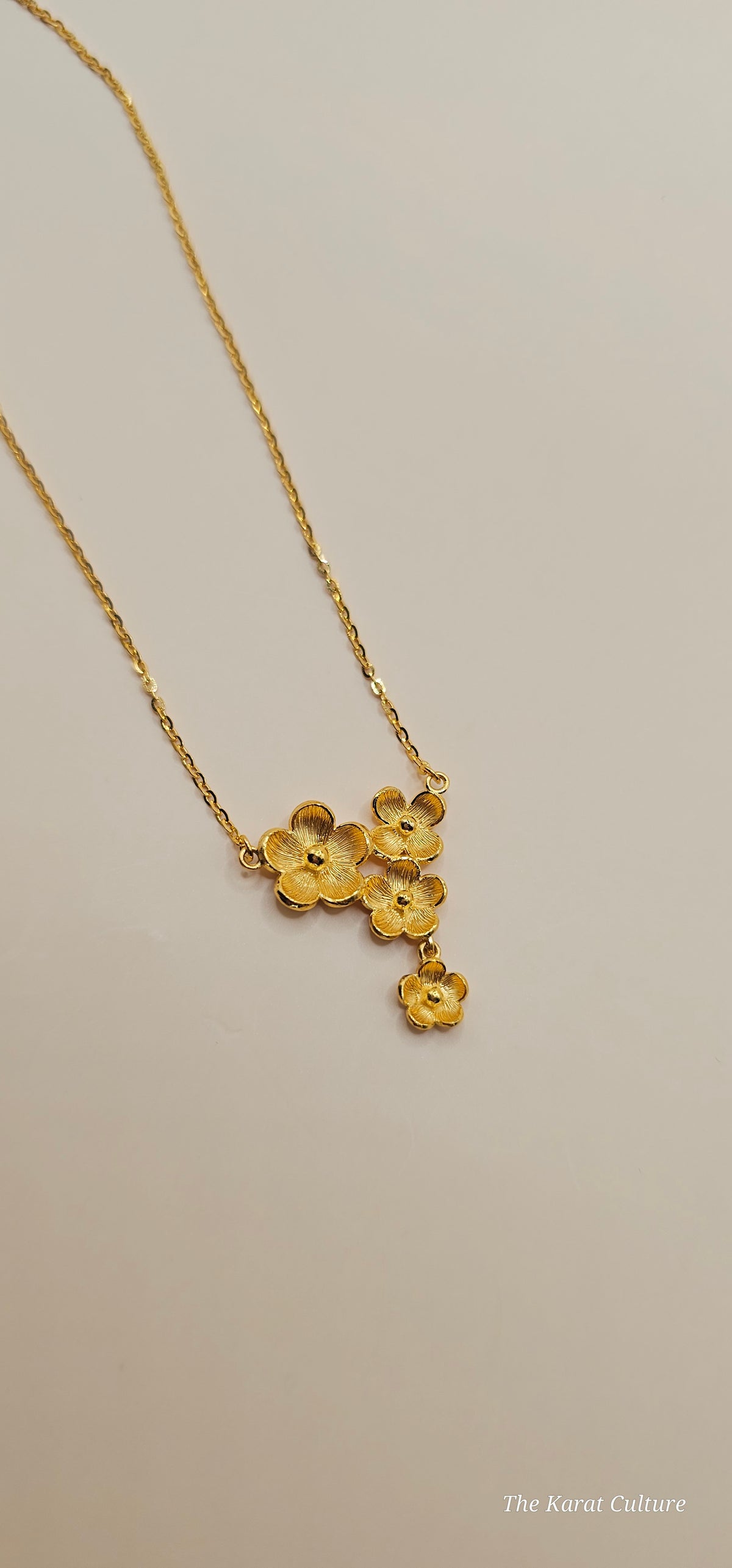 24K Solid Gold Four Plum Blossoms Necklace