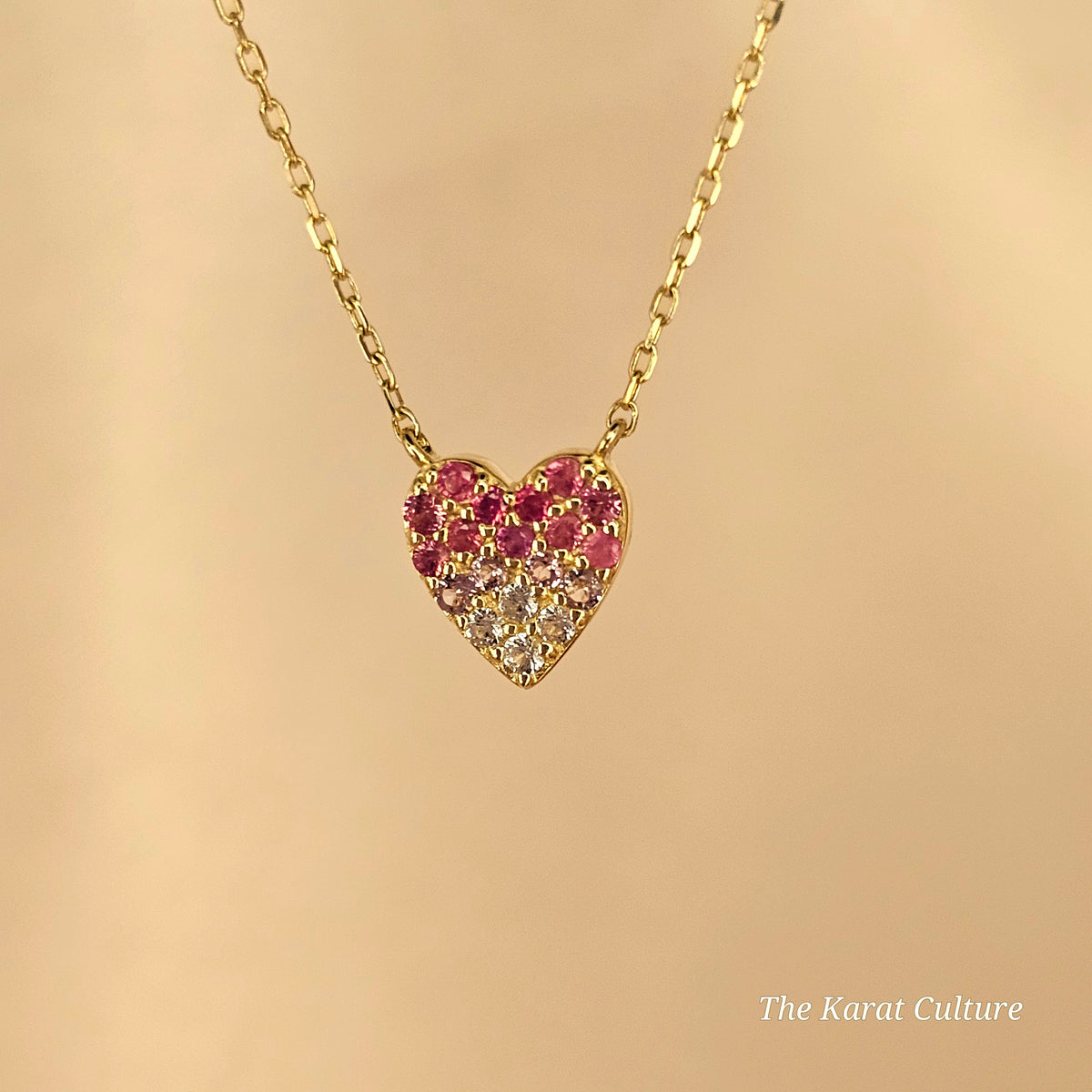 14K Solid Gold Pink Sapphire Heart Necklace