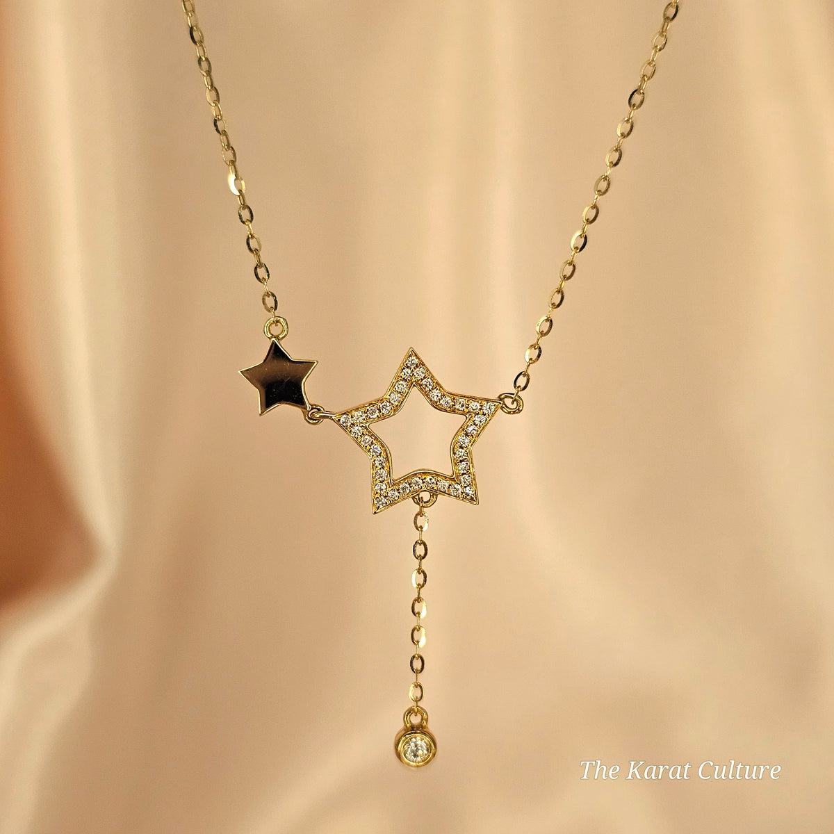 18K Solid Gold Star Diamond Necklace