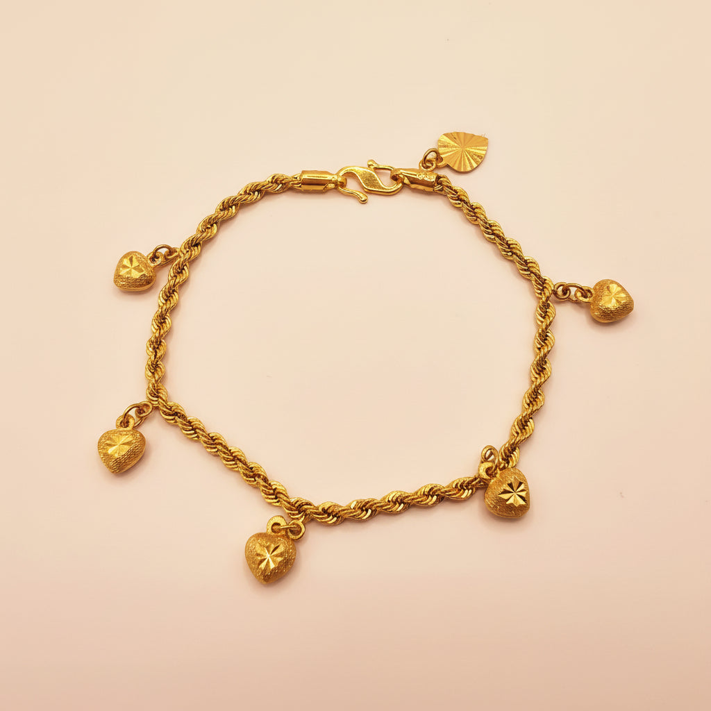 22K Solid Gold Heart Candy Bracelet