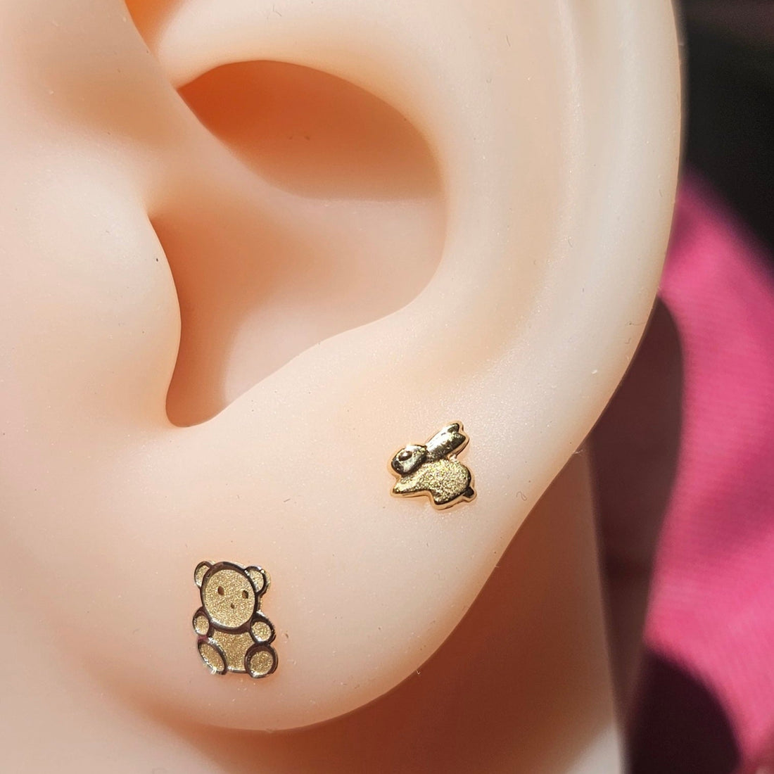 18K Solid Gold Two-tone Bear Ear Studs