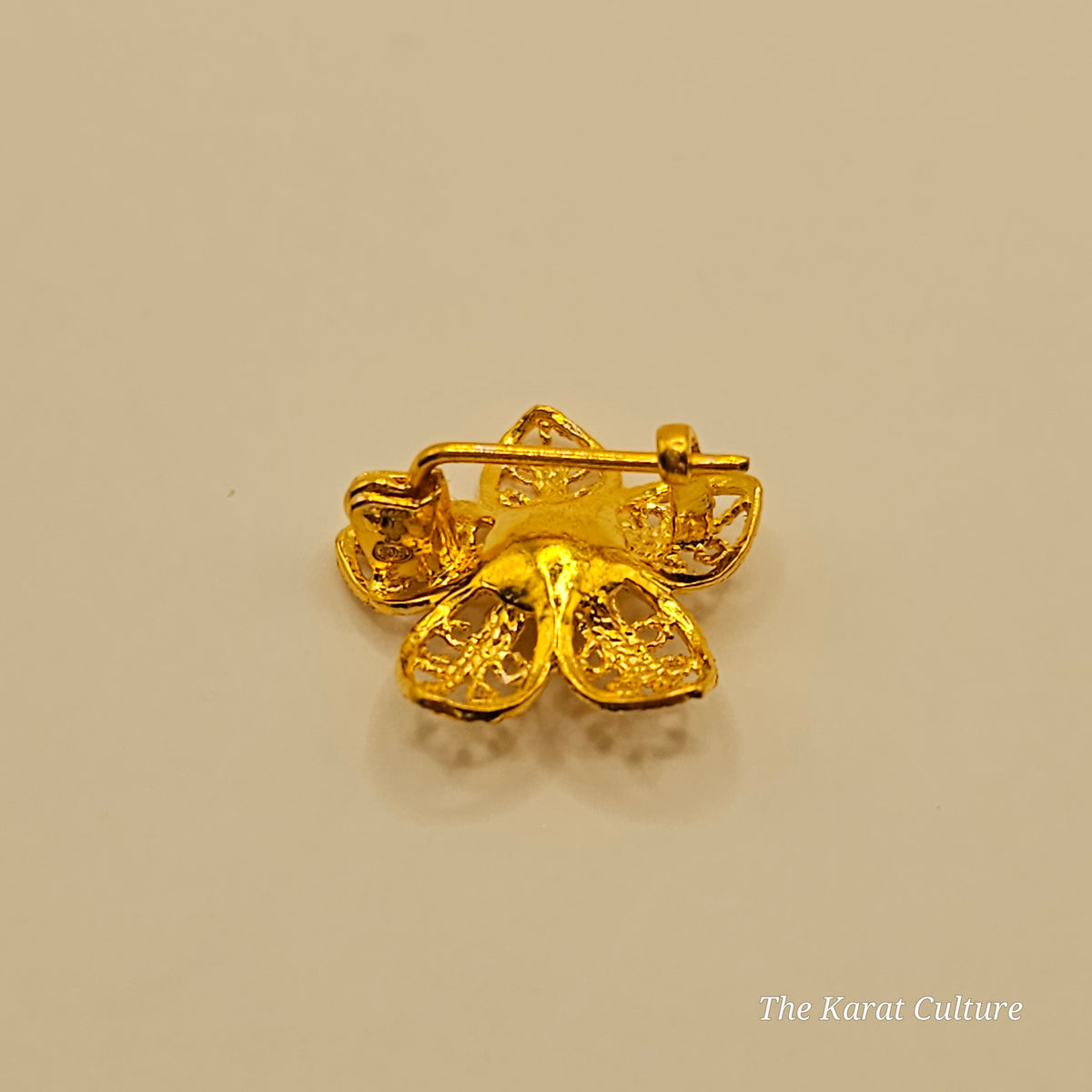 24K Solid Gold Floral Brooch