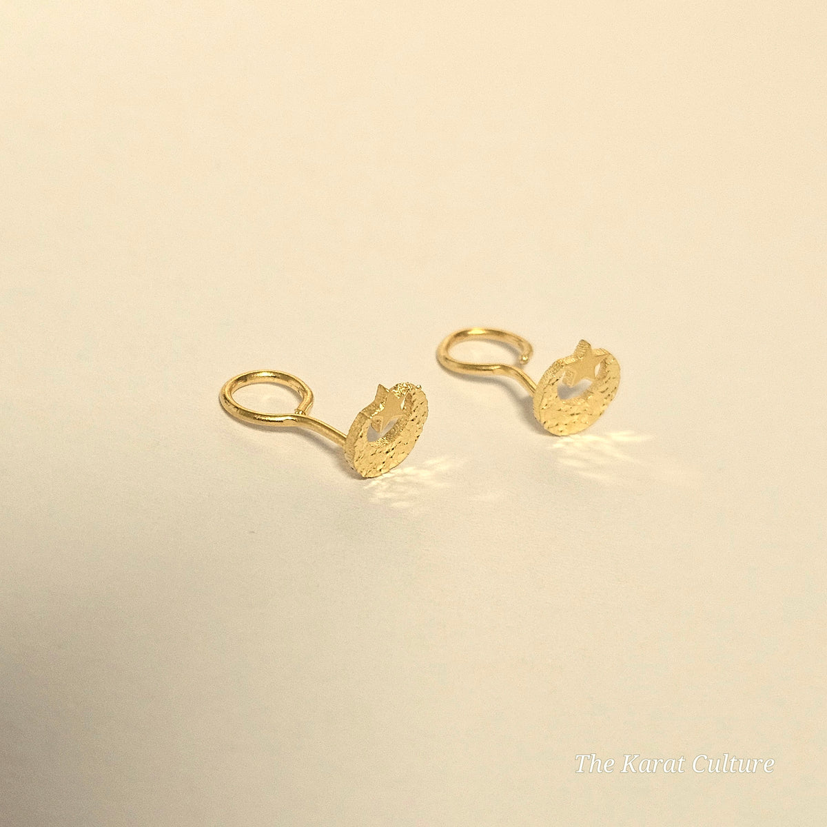 24K Solid Gold Moon & Star Ear Studs