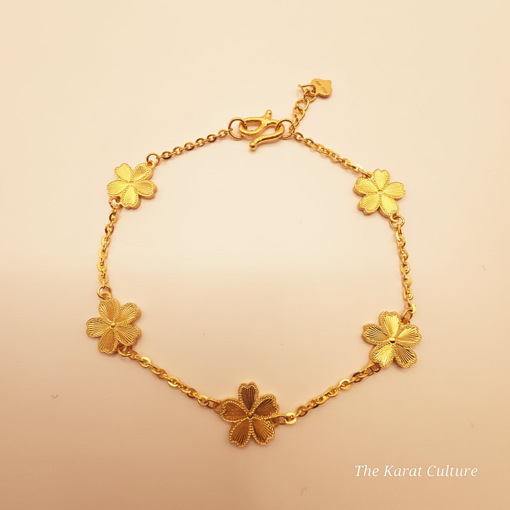 24K Solid Gold Cherry Blossom Bracelet