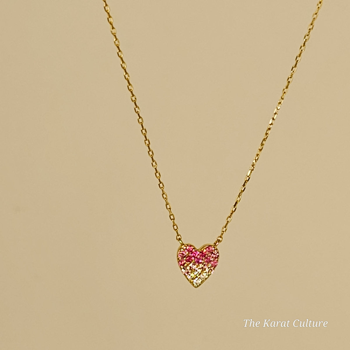 14K Solid Gold Pink Sapphire Heart Necklace