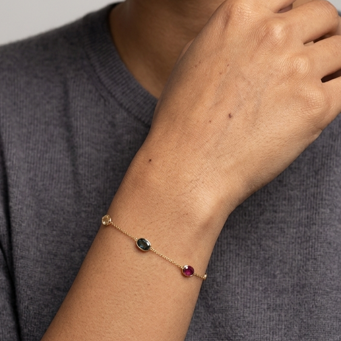 18K Solid Gold Multi-coloured Natural Sapphire Bracelet