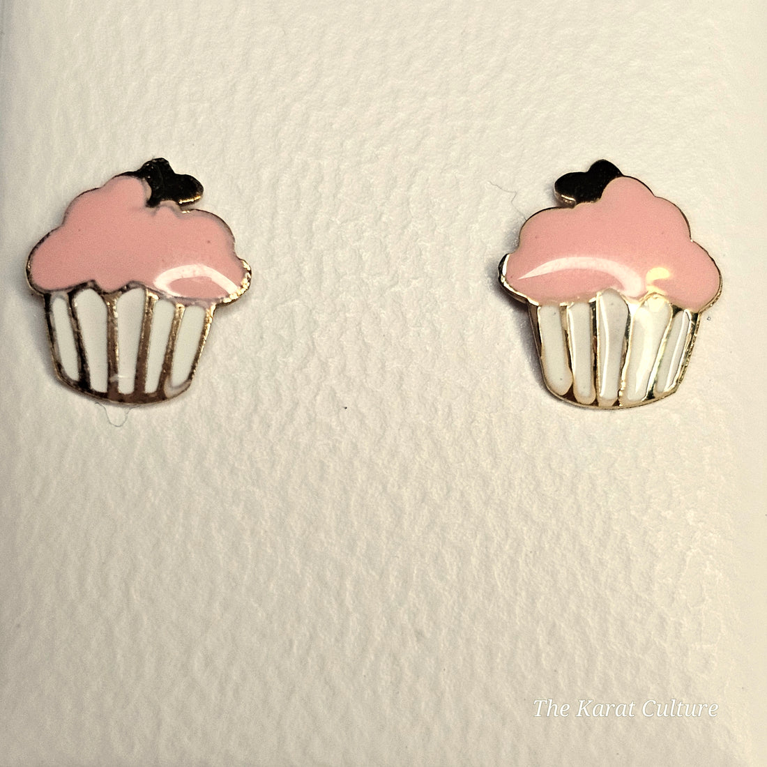 14K Solid Gold Cupcake Enamel Ear Studs
