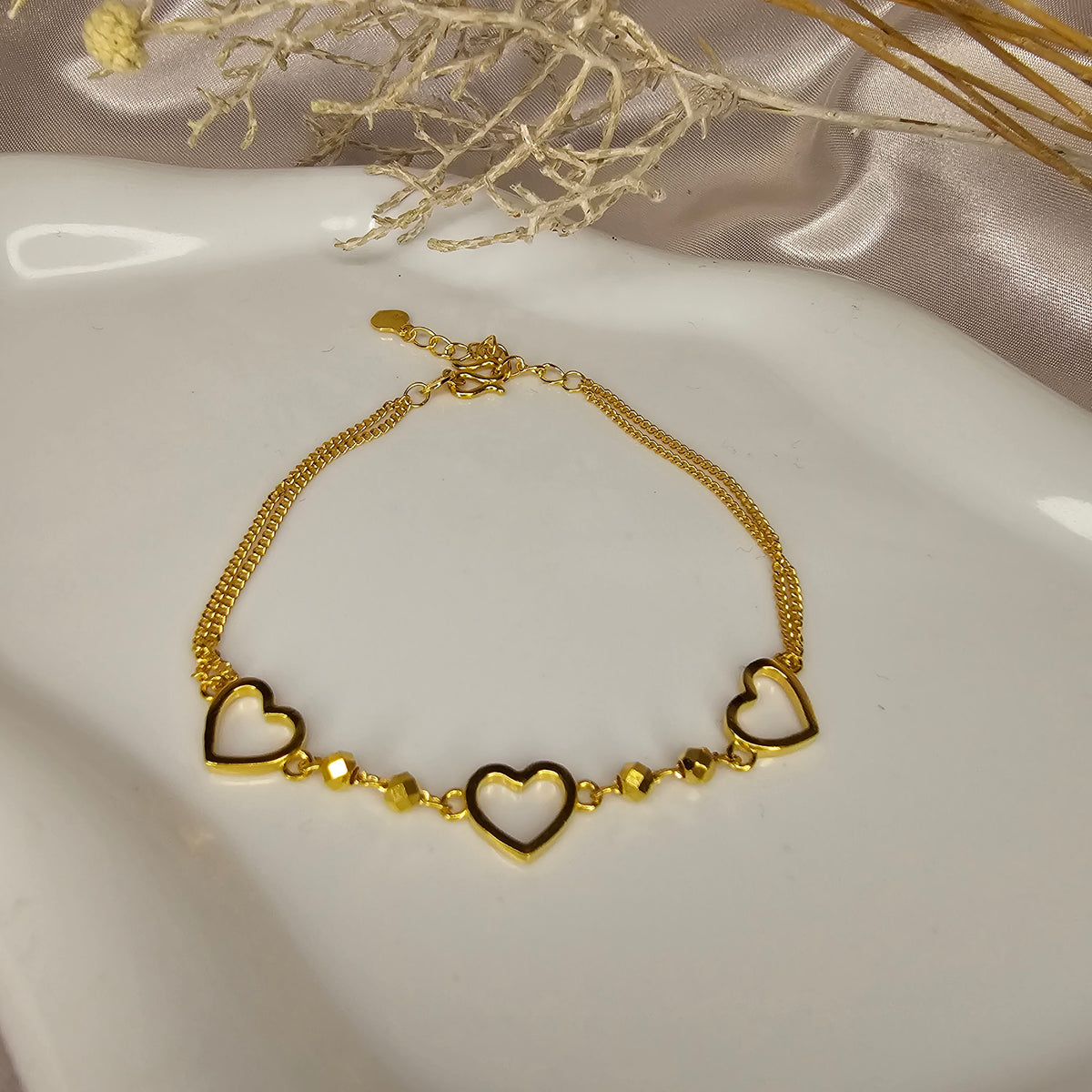 24K Solid Gold Love Heart Bracelet
