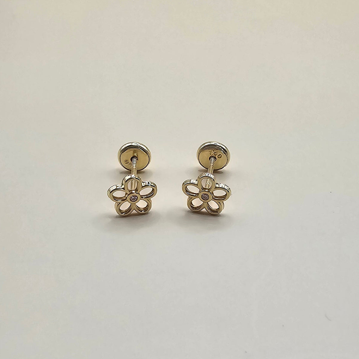 18K Solid Gold Flower Cubic Zirconia Ear Studs