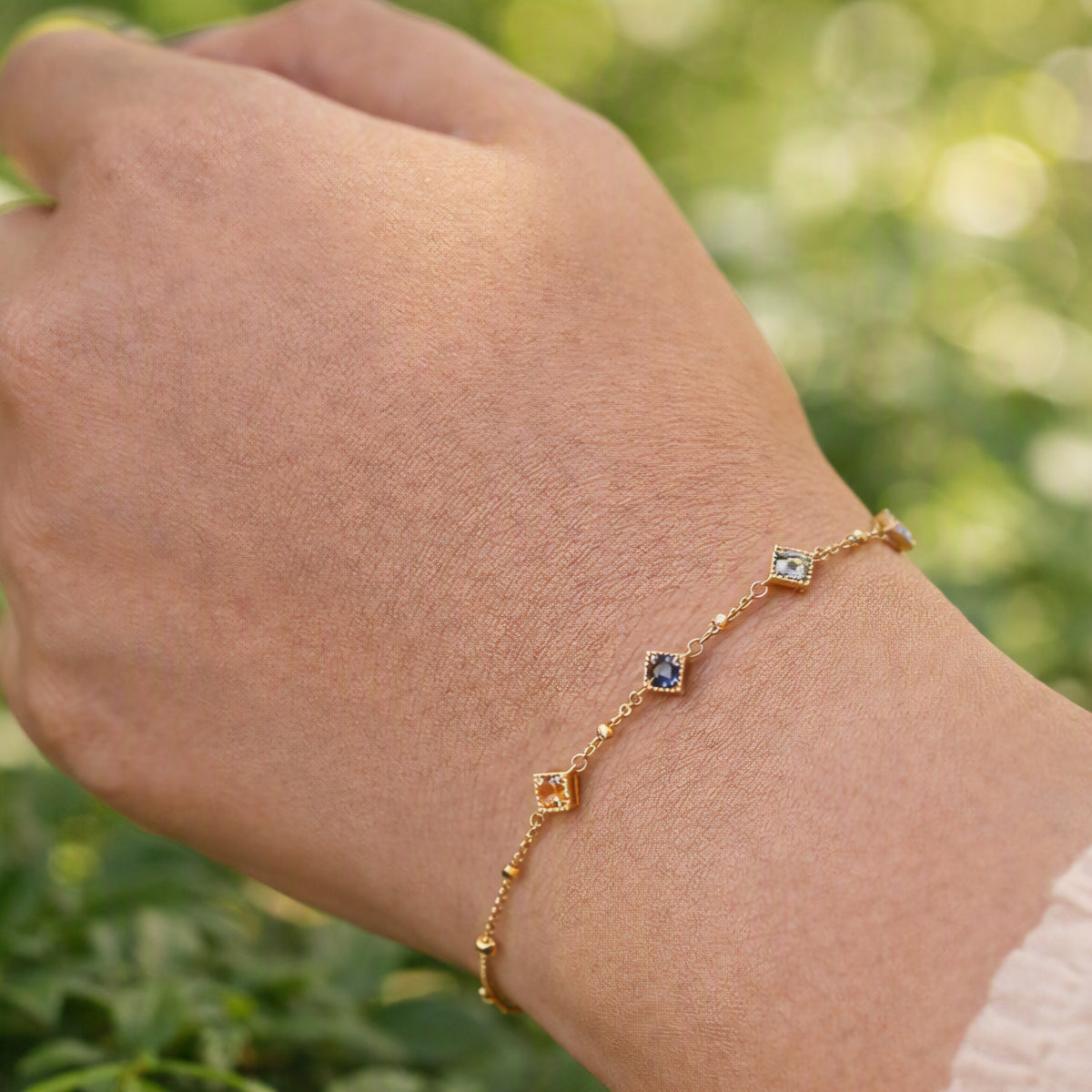 18K Solid Gold Bracelet with Multi-coloured Sapphires