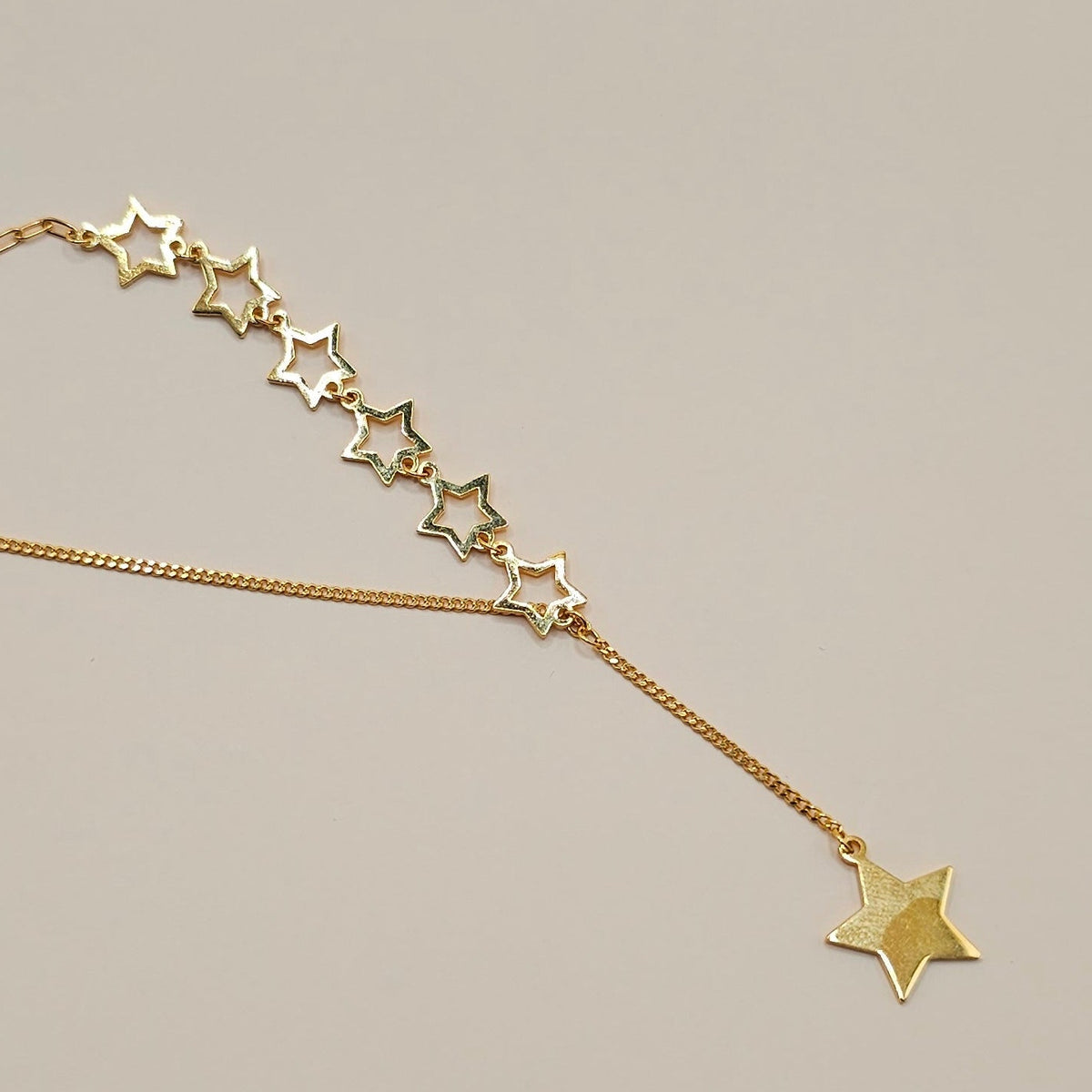 24K Solid Gold String of Stars Lariat Necklace