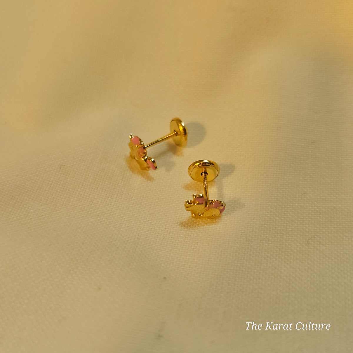 14K Solid Gold Tiny Unicorn Ear Studs with Cubic Zirconia