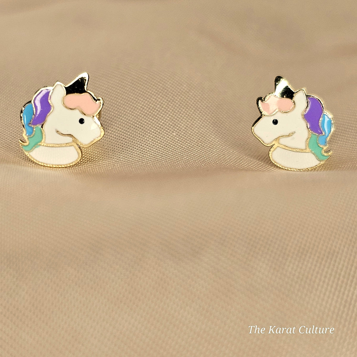 14K Solid Gold Unicorn Enamel Ear Studs