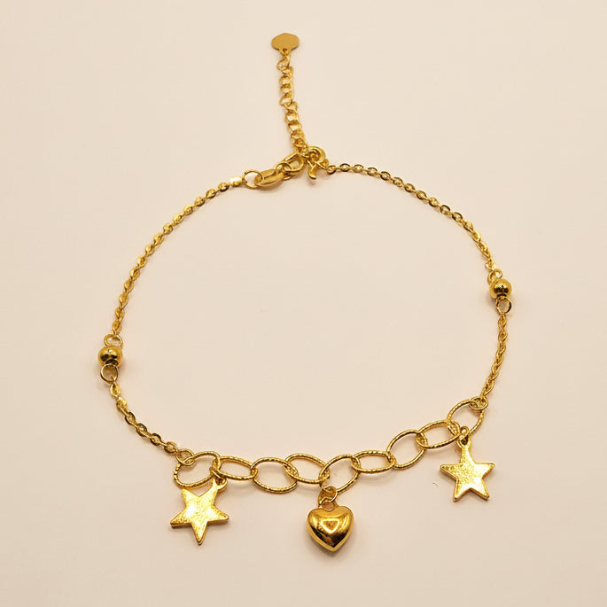 24K Solid Gold Star Charm Bracelet