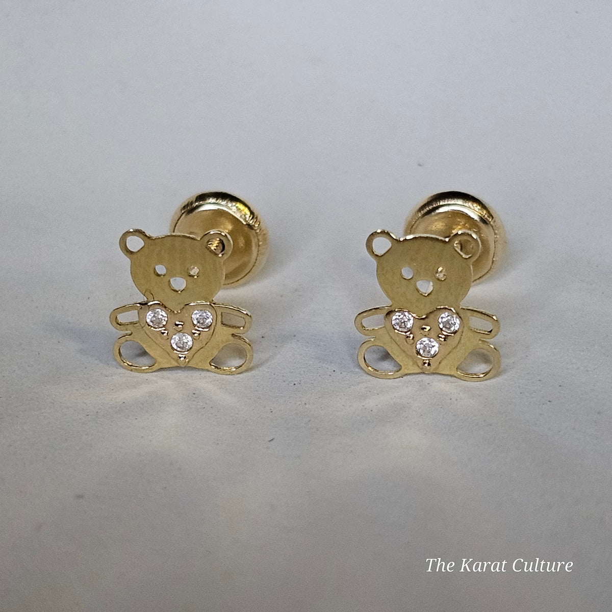 14K Solid Gold Teddy Bear Ear Studs with Cubic Zirconia