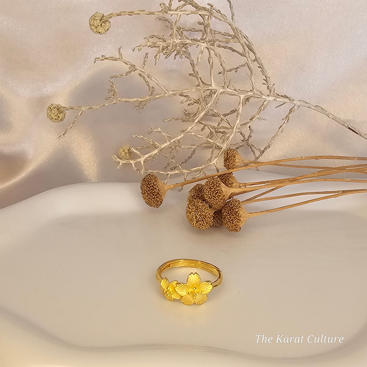 24K Solid Gold Double Flower Ring