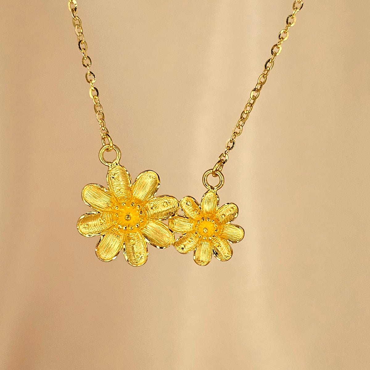 24K Solid Gold Flower Necklace