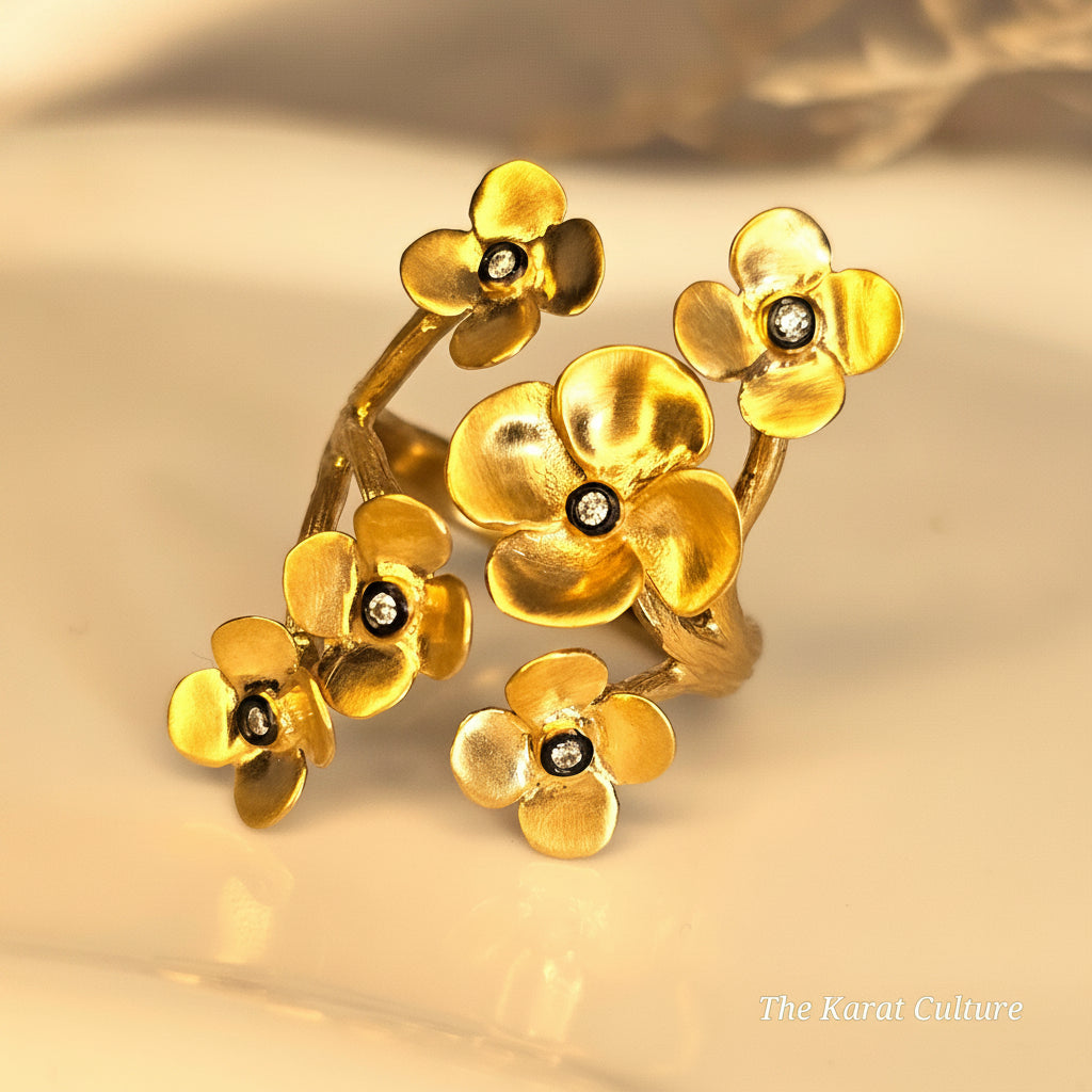 14K Solid Gold Kurtulan Nature Bloom Ring with Diamonds