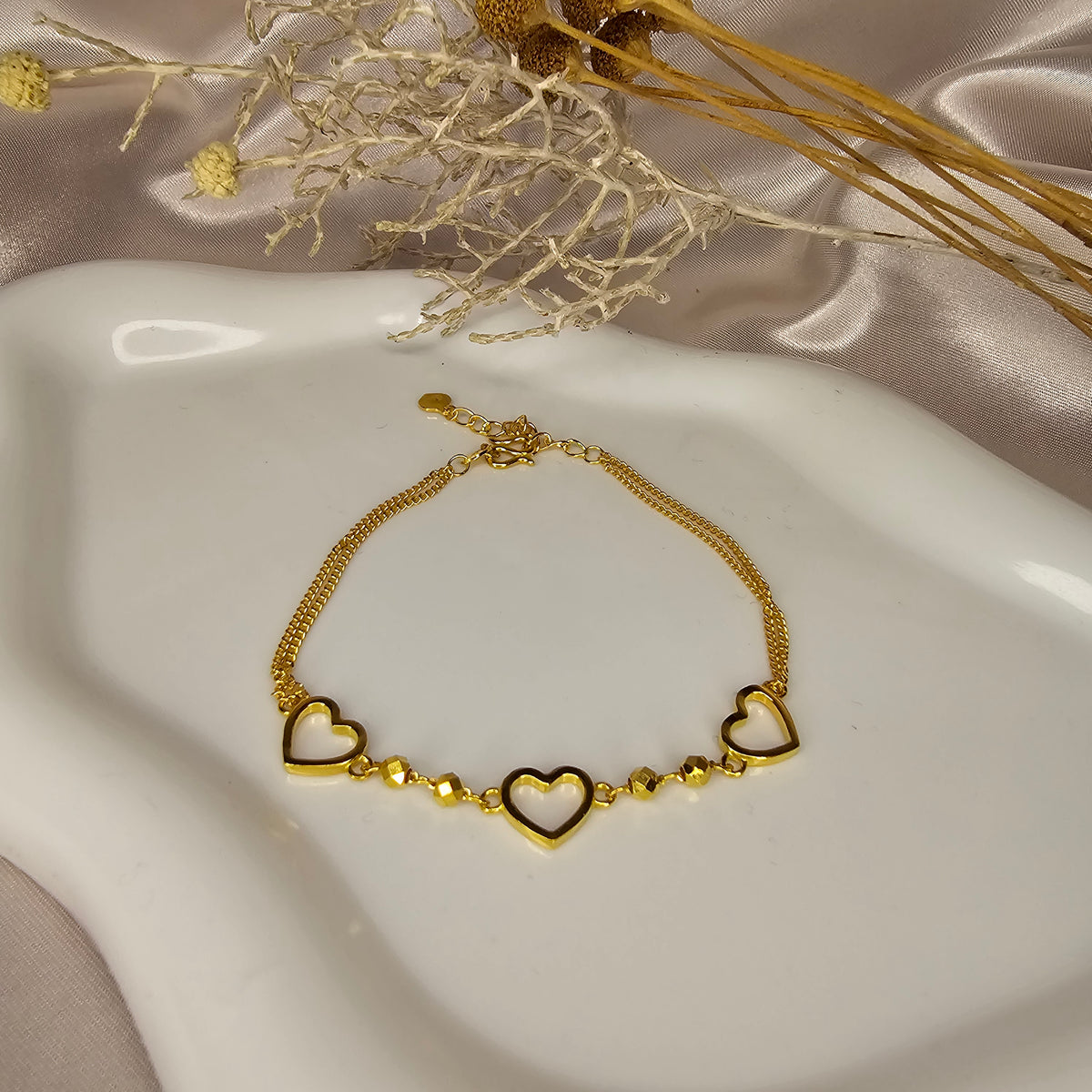 24K Solid Gold Love Heart Bracelet